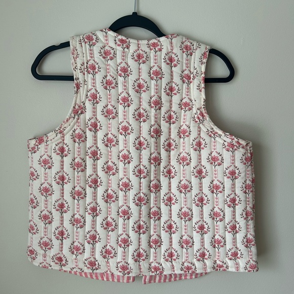 Japna Pink and Cream Floral Vest with Ties - Picture 2 of 4